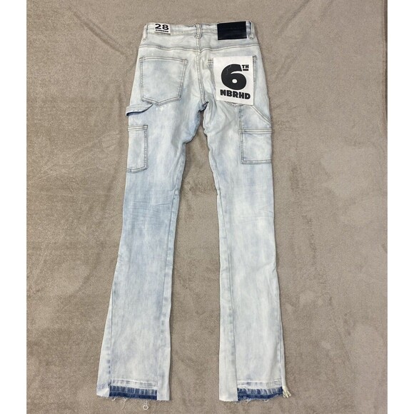 6th NBRHD NEW Mens 28 Stacked Jeans New Fields Light Wash Distressed Stretch - Picture 10 of 16